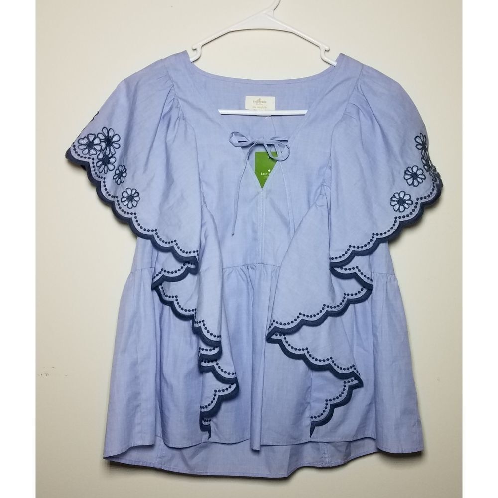NWT|Kate Spade Blue Daisy Ruffle Blouse, XS